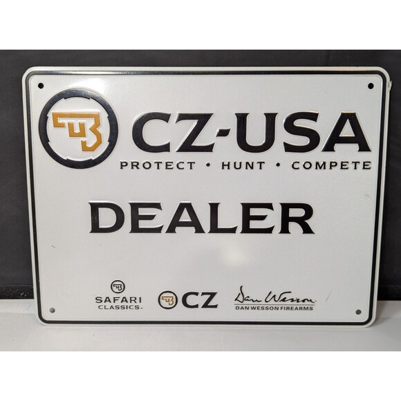 CZ-USA Firearms Dealer Protect Hunt Compete Wesson Tin Sign 12"X9" - Picture 1 of 5